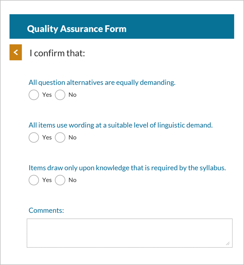 Test Quality Assurance Form in GradeMaker Pro